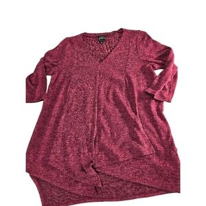 Coco Bianco Women's Burgundy Heathered V‎ Neck Asymmetrical Hem Tunic Top XL